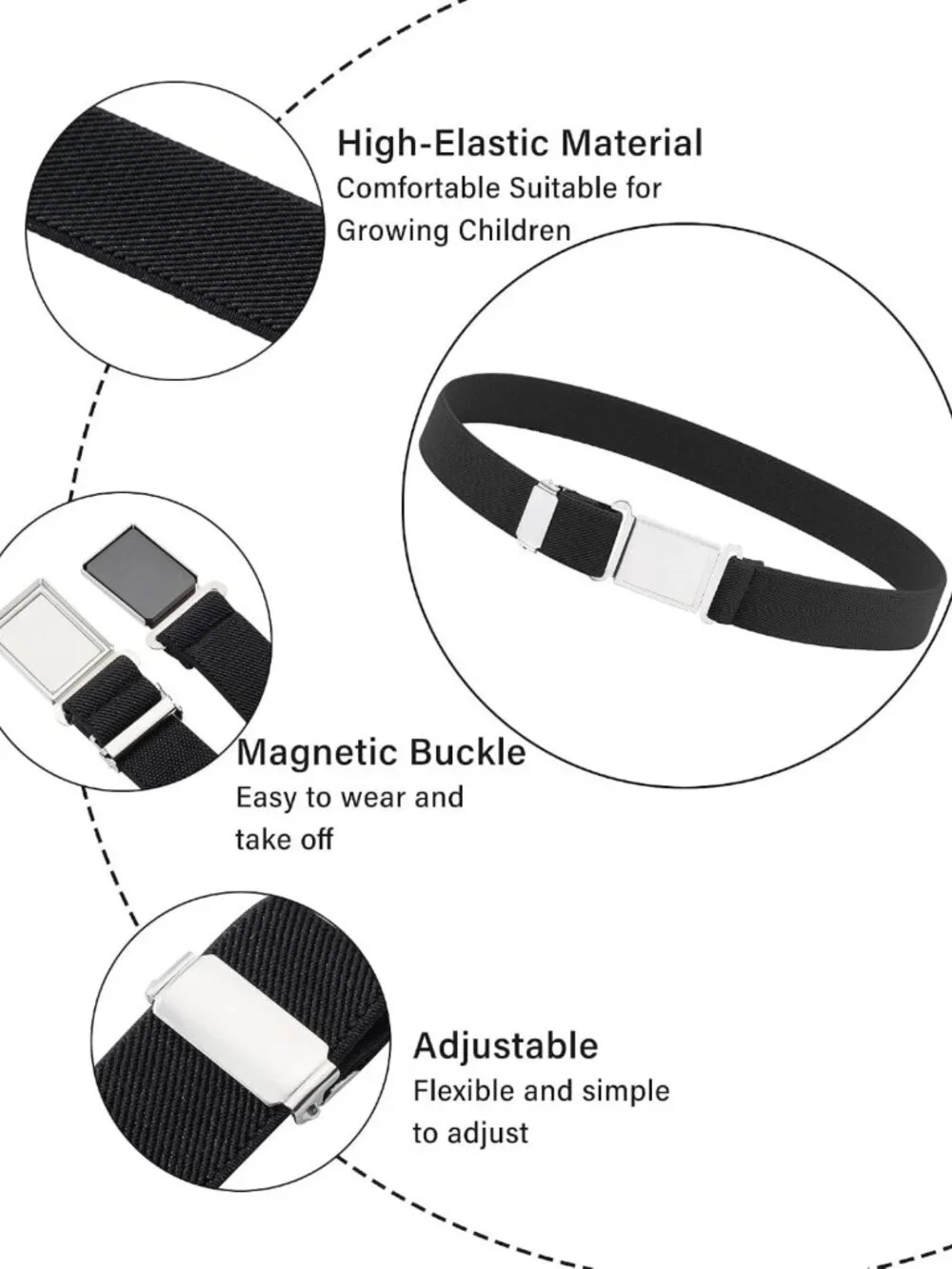 3 PCS Adjustable Magnetic Kids Belts - Soft Elastic Fit for Easy Self-Dressing